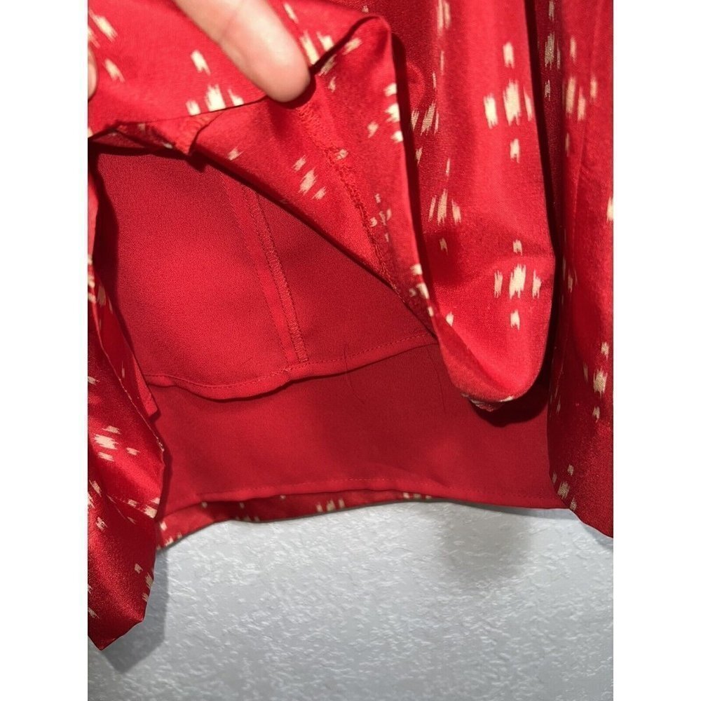 J Crew Womens 100% Silk Midi Dress Red Cream Color Pockets Size 6 Lined (M) - Picture 9 of 12